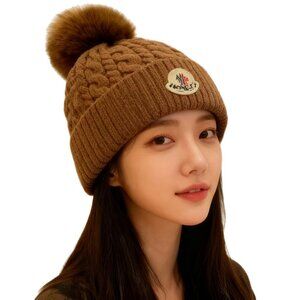 Moncler Brown Knit Pom-Pom Hat